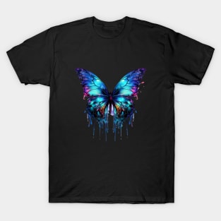 Butterfly Purple Pink Light Blue Wings Watercolor Style Drip T-Shirt